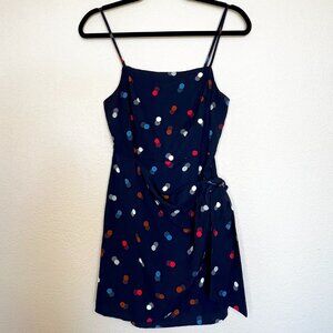 LUSH Navy Blue and Polka Dot Faux Wrap Dress w/ Adjustable Straps size X-Small